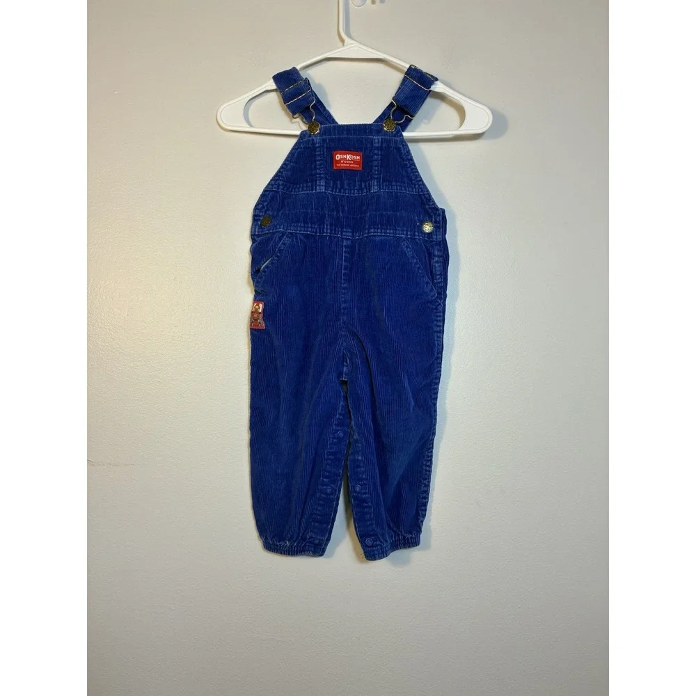 Vintage Oshkosh‎ B'gosh 2T corduroy overalls Train Made In USA Blue